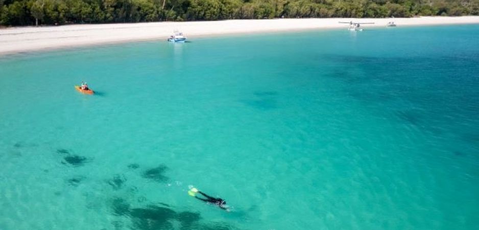 Snorkelling in crystal clear waters in Queensland