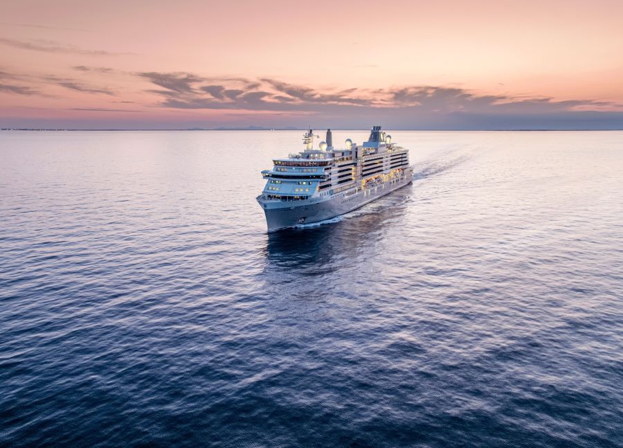 Silversea luxury cruise ship sailing through calm ocean waters