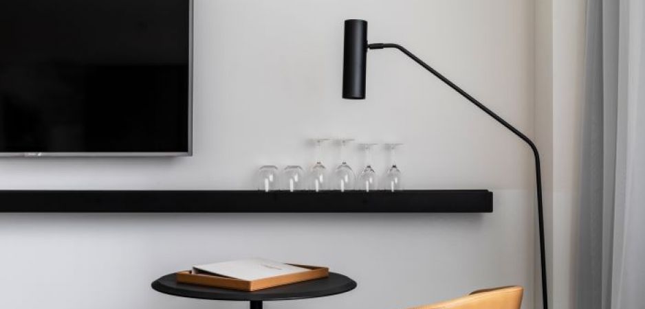 Table and chair in luxury hotel room