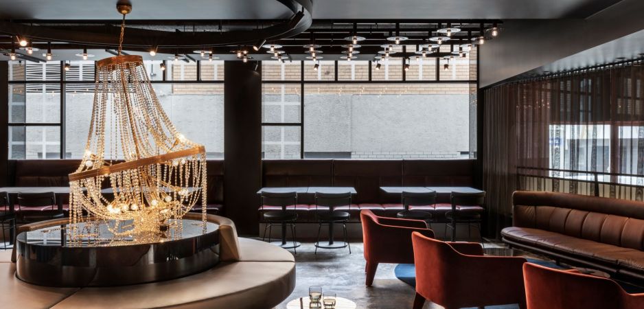 Luxury hotel bar with chandelier