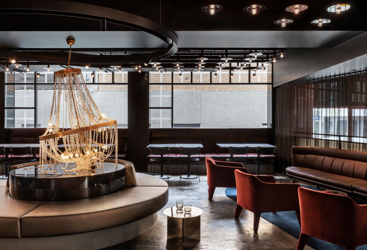 Luxury hotel bar with chandelier